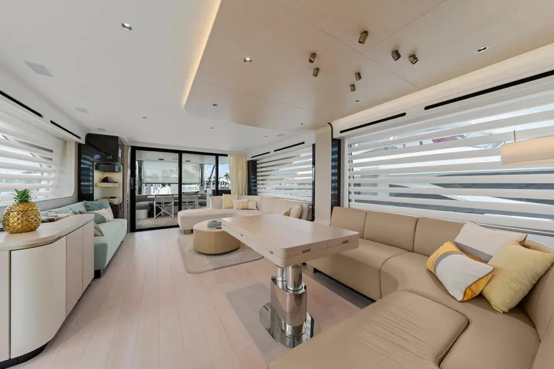 Slide: The Image of Luxurious interior of 2020 Azimut Fly 78 yacht with modern furnishings and elegant design. - 75