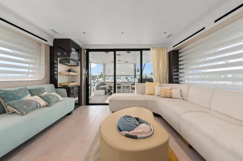 Slide: The Image of Luxurious interior of 2020 Azimut Fly 78 yacht with elegant seating and modern decor. - 62