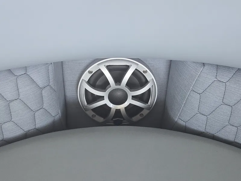 Slide: The Image of A speaker is integrated into the gray upholstery of a boat. - 31