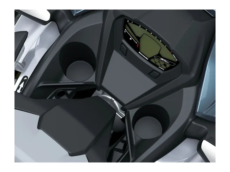 Slide: The Image of Close-up of a Kawasaki Jet Ski® ST® 160X cockpit with digital display and cup holders. - 12