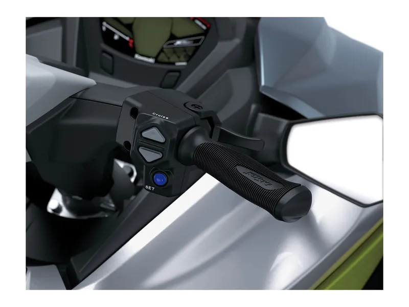 Slide: The Image of Close-up of the handlebar on a Kawasaki Jet Ski® ST® 160X, featuring controls and grip. - 8