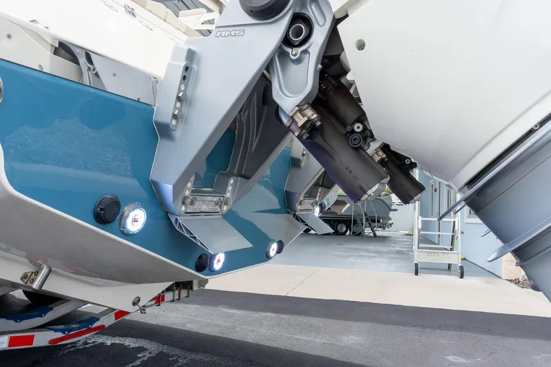 Slide: The Image of 2023 Solace 41CS boat stern with advanced propulsion system and sleek design. - 20