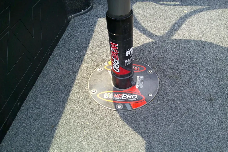 Slide: The Image of WavePro boat pedestal on Nitro ZV21, 2018 model, with carpeted flooring. - 7