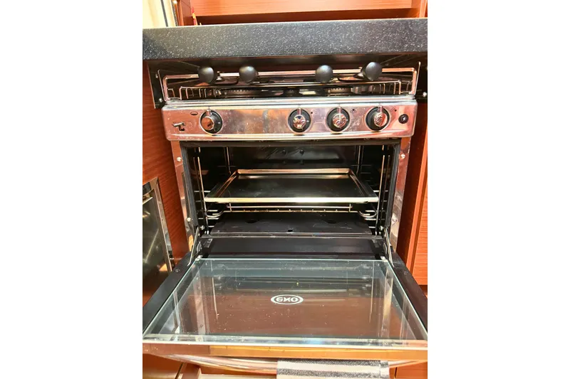 Slide: The Image of Stainless steel oven in a 2020 Hanse 458 yacht kitchen. - 22