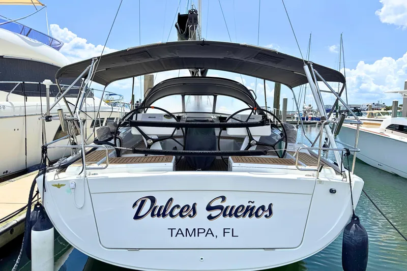 Slide: The Image of 2020 Hanse 458 sailboat "Dulces Sueños" docked in Tampa, FL marina. - 14