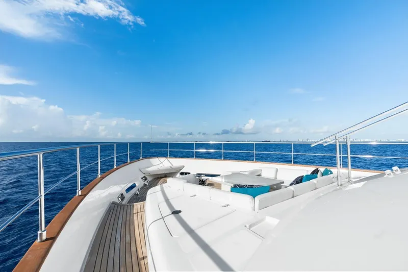 Slide: The Image of Luxurious 2011 Ferretti Yachts 97 deck with ocean view and seating area. - 54
