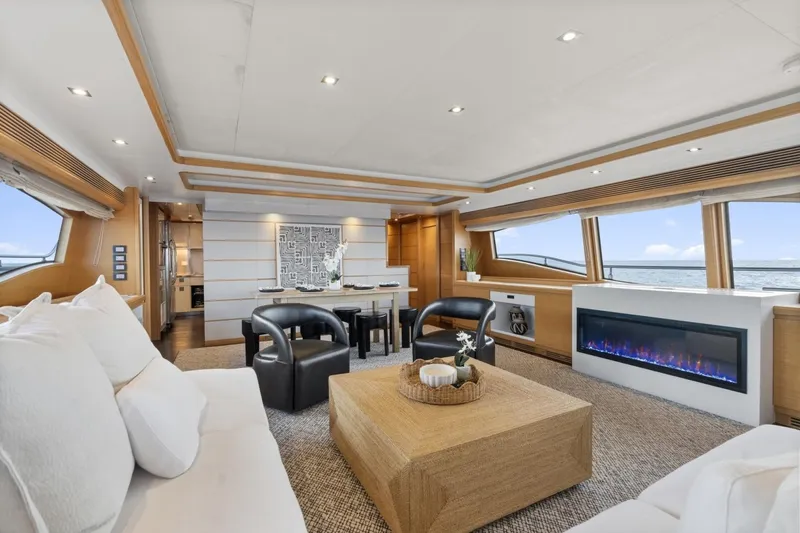 Slide: The Image of Luxurious interior of 2011 Ferretti Yachts 97 with modern decor and ocean view. - 12
