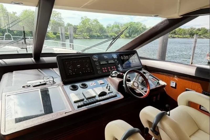 Slide: The Image of Interior helm of 2009 Princess 85 Motor Yacht with modern controls and scenic view. - 1