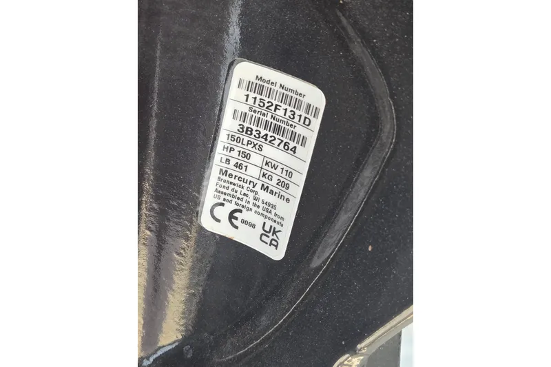 Slide: The Image of Label on 2023 Vexus AVX1980C showing model and serial numbers, horsepower, and weight details. - 24