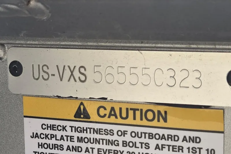 Slide: The Image of 2023 Vexus AVX1980C serial number plate with caution label for bolt tightness. - 25