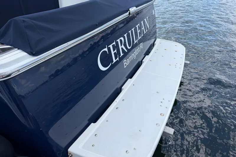 Slide: The Image of 2004 Back Cove 29 boat named Cerulean docked on water. - 4