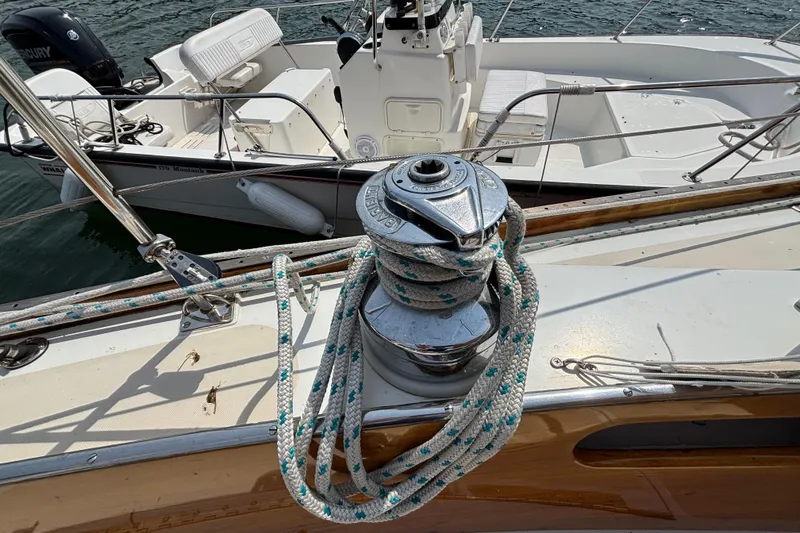 Slide: The Image of Sailboat deck with winch and rope on a 1974 Hinckley Bermuda 40 MKIII. - 22
