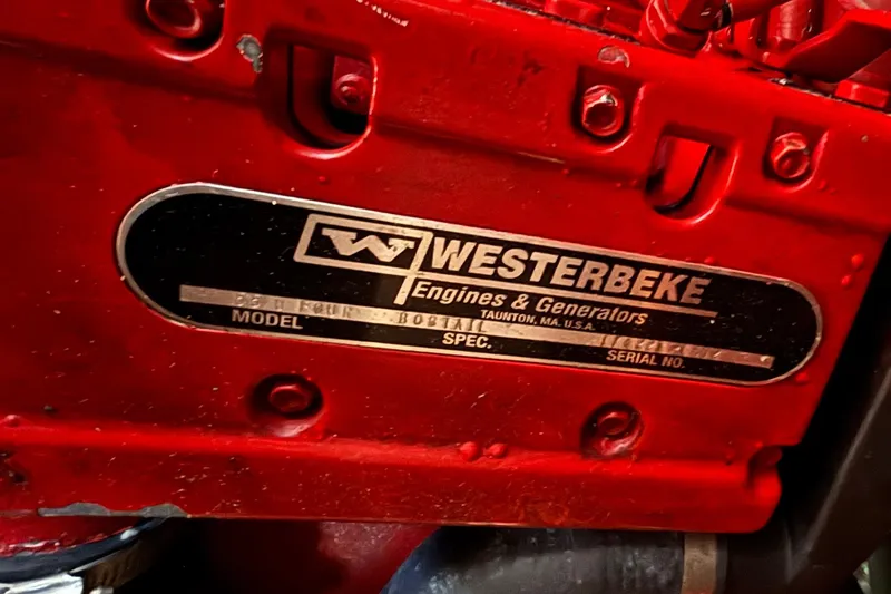 Slide: The Image of Red Westerbeke engine label on 1974 Hinckley Bermuda 40 MKIII sailboat. - 48