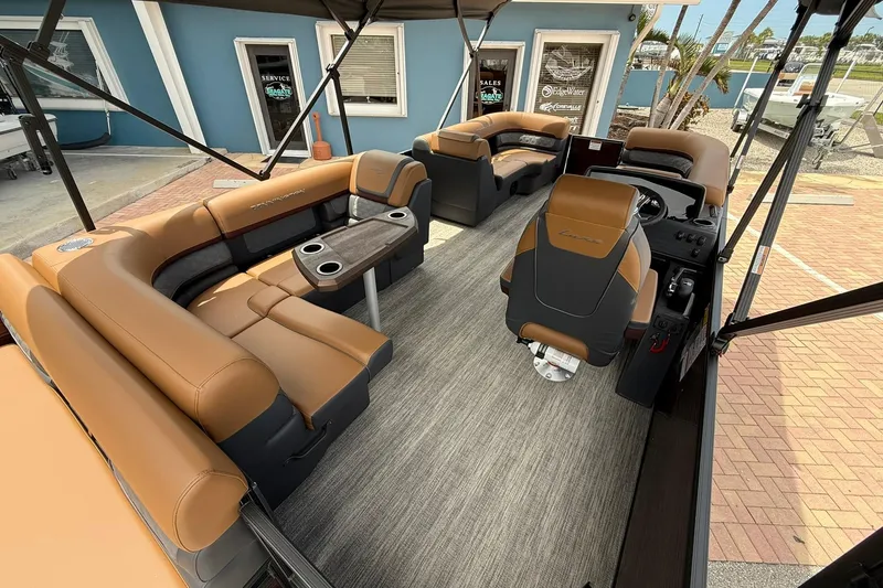 Slide: The Image of Interior of 2026 Bennington 21 SLJ pontoon boat with luxurious seating and modern design. - 7