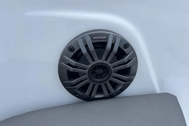 Slide: The Image of Kicker speaker installed on 2024 Tahoe T18 boat, showcasing marine audio equipment. - 26