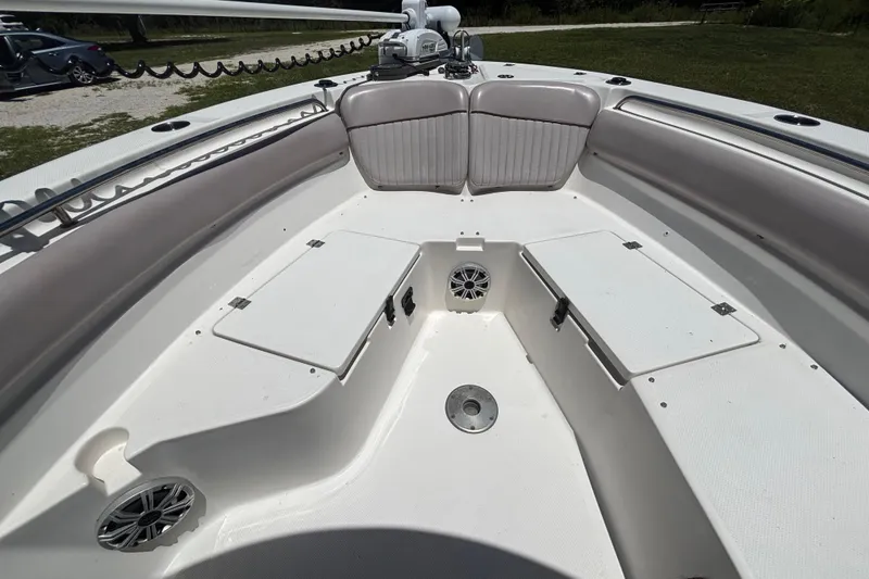 Slide: The Image of 2016 Sea Fox 249 Avenger boat interior with seating and storage compartments. - 60