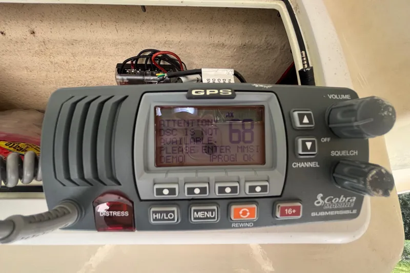 Slide: The Image of Cobra Marine GPS radio on 2016 Sea Fox 249 Avenger boat dashboard. - 33