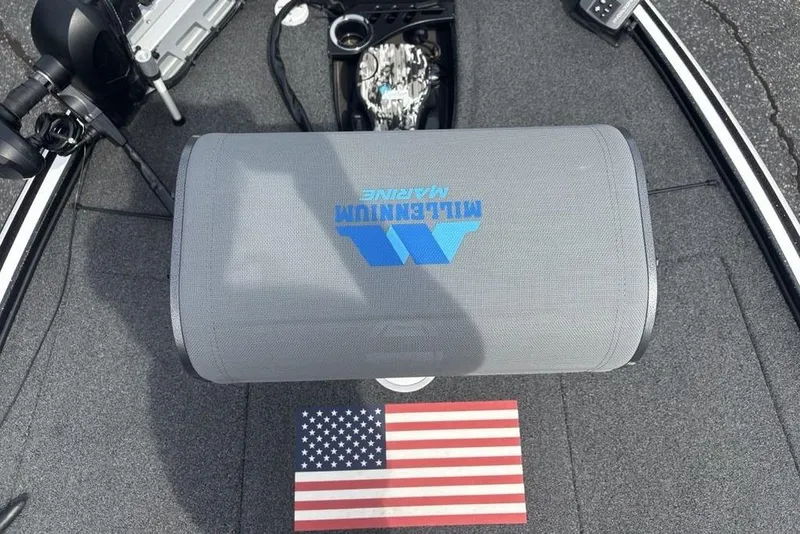 Slide: The Image of 2018 Nitro Z19 Pro boat deck with Millennium Marine seat and American flag decal. - 15