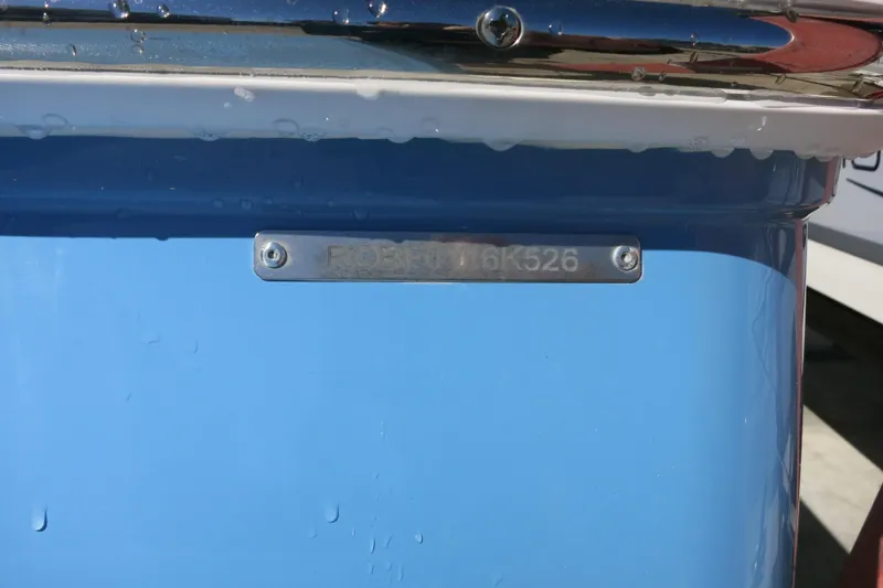 Slide: The Image of 2026 Robalo 206 Cayman boat hull with identification plate. - 20