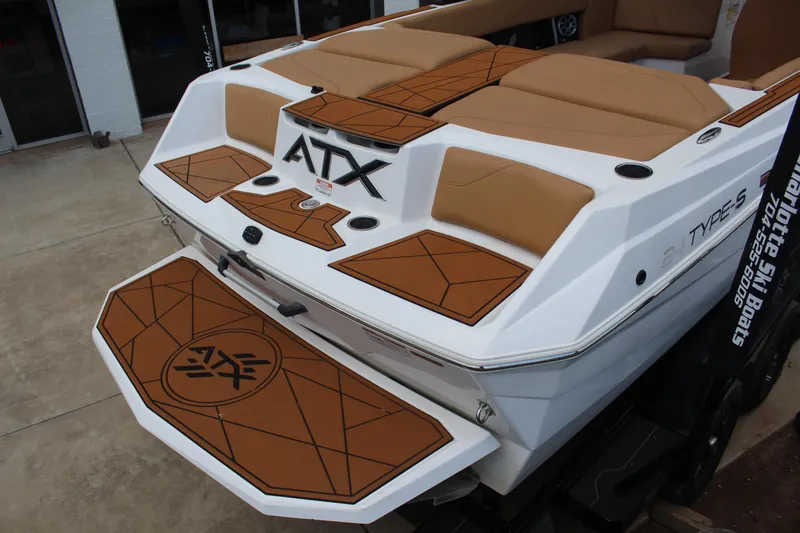 Slide: The Image of 2021 ATX Surf Boats 24 Type-S with tan seating and custom deck design. - 8