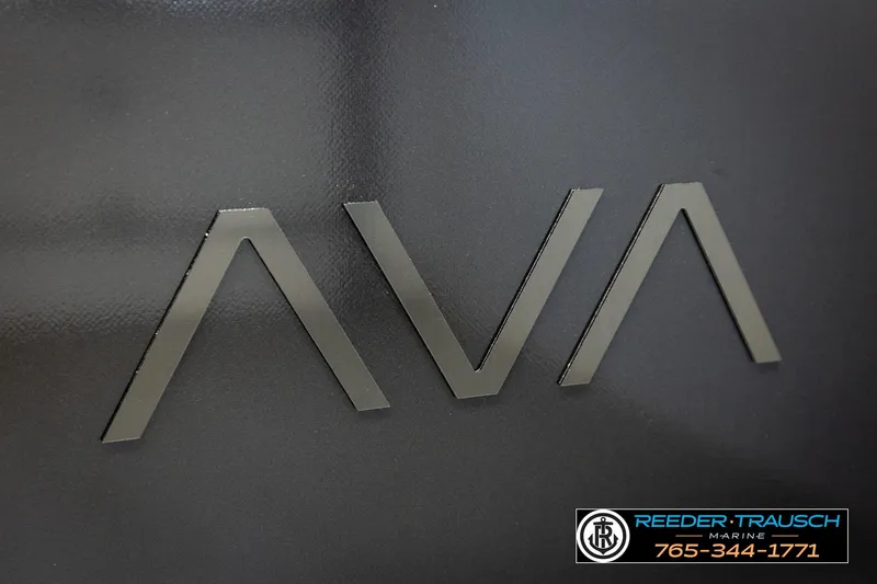 Slide: The Image of 2026 Avalon LSZ ENT logo on sleek black surface, featuring Reeder Trausch Marine contact details. - 57