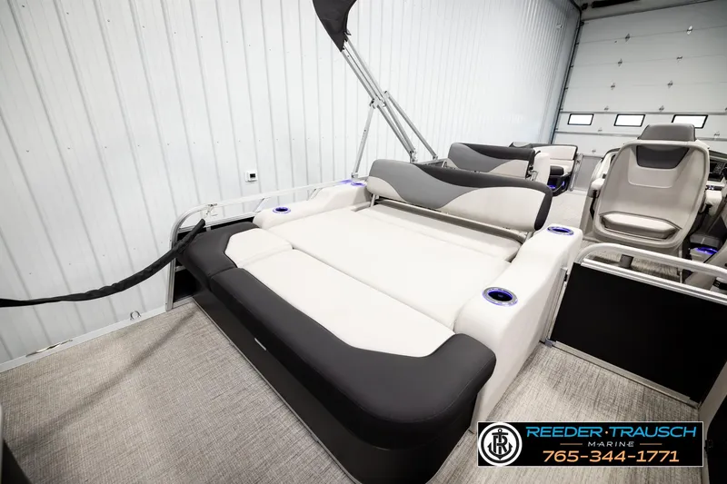 Slide: The Image of 2026 Avalon LSZ ENT pontoon boat interior with luxurious seating and modern design. - 30