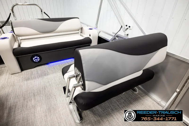 Slide: The Image of Luxurious seating in 2026 Avalon LSZ ENT boat with modern design and ambient lighting. - 22