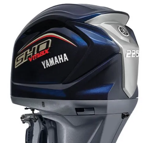 The Image of Yamaha VF225LB outboard motor with sleek design and clear branding logos. - 1