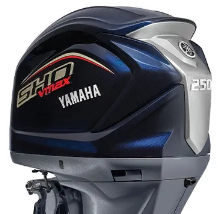 The Image of A Yamaha VF250LB outboard motor with sleek design and bold graphics. - 1