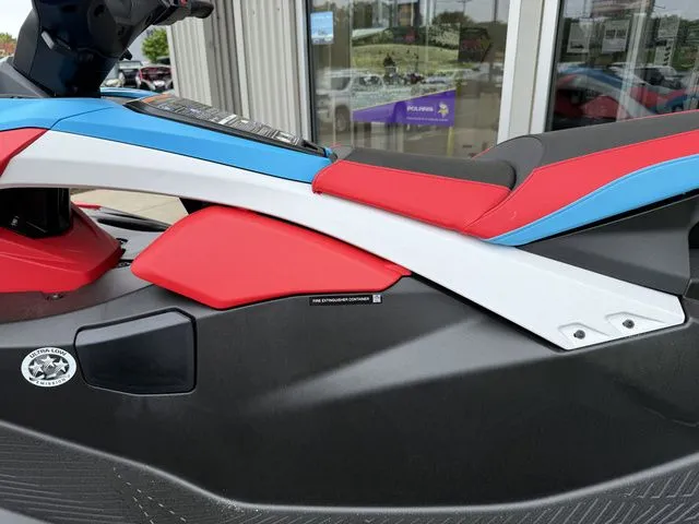 Slide: The Image of Close-up of a 2025 Yamaha WaveRunner JetBlaster DLX 3-Up with colorful seating. - 6