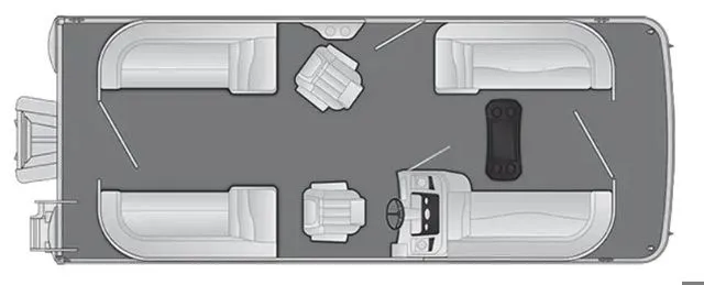 Slide: The Image of Layout of the 2026 Bennington S Quad Bench 23 SSR with four benches and a helm station. - 2