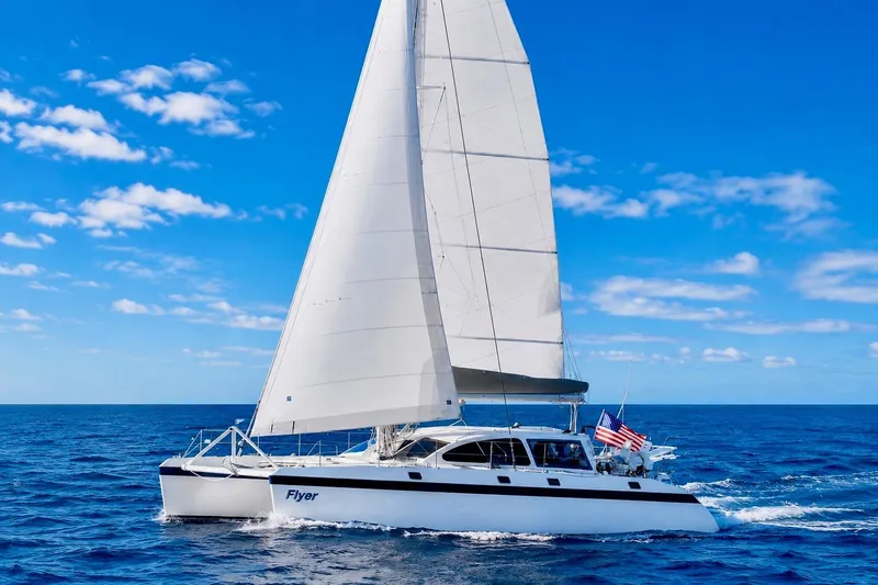 Slide: The Image of Sailing Baltec Visiona Catamaran 1999 on open sea under clear blue sky. - 68