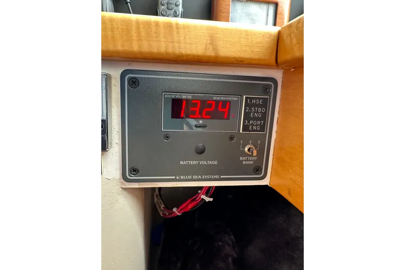 Slide: The Image of Battery voltage display on 1999 Baltec Engineering Visiona Catamaran, showing 13.24 volts. - 49