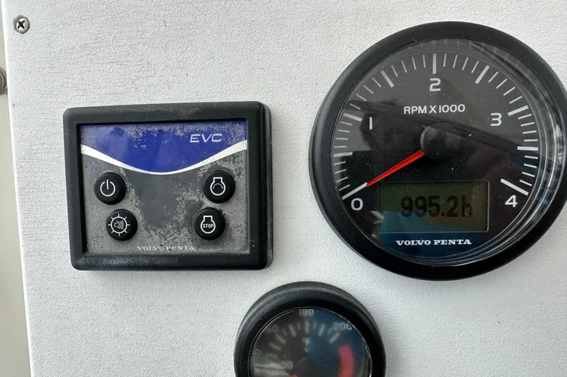 Slide: The Image of Control panel of a 1999 Baltec Engineering Visiona Catamaran with Volvo Penta gauges. - 43