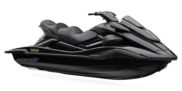 The Image of The 2026 Yamaha WaveRunner FX Limited SVHO is a sleek, black jet ski with three seats. - 1