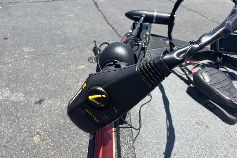 Slide: The Image of Close-up of a Minn Kota Maxxum trolling motor on a 1996 Javelin 369 SDC boat. - 8