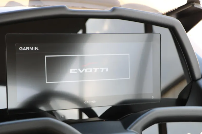 Slide: The Image of Dashboard display of 2026 Evotti 725QL with Garmin interface. - 48