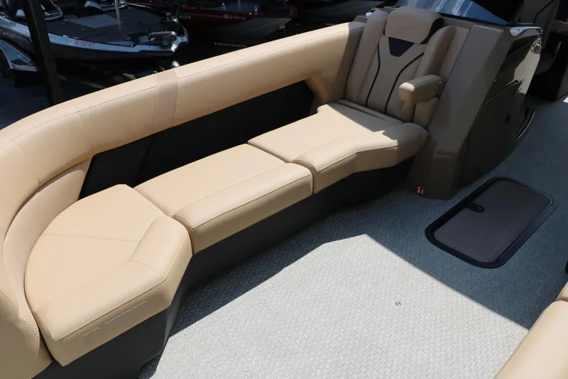 Slide: The Image of Luxurious seating on 2026 Evotti 725QL boat, featuring beige upholstery and modern design. - 28