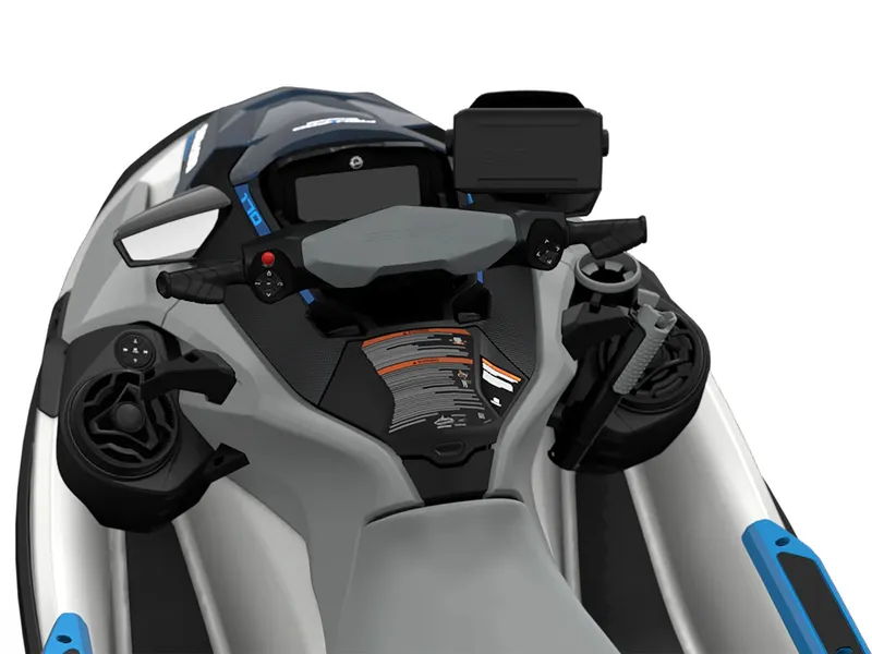 Slide: The Image of Sea-Doo FishPro Sport 170 iDF iBR 2024 with sound system, gray and blue design, visible control console. - 3