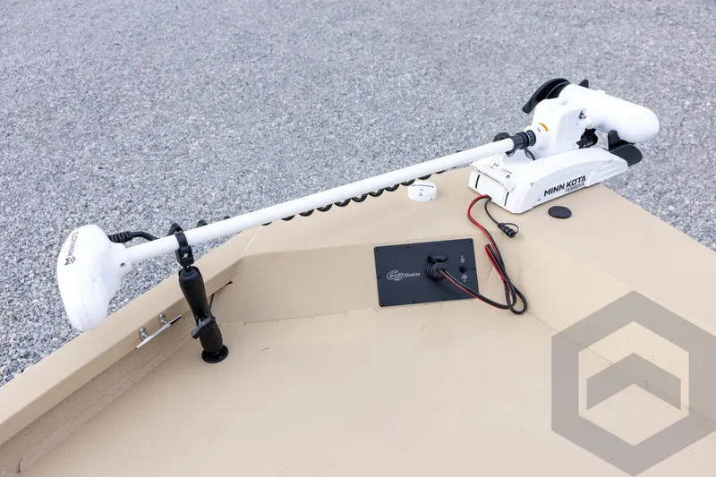 Slide: The Image of Trolling motor on 2026 G3 Bay 19 GX boat, featuring Minn Kota Terrova. - 19