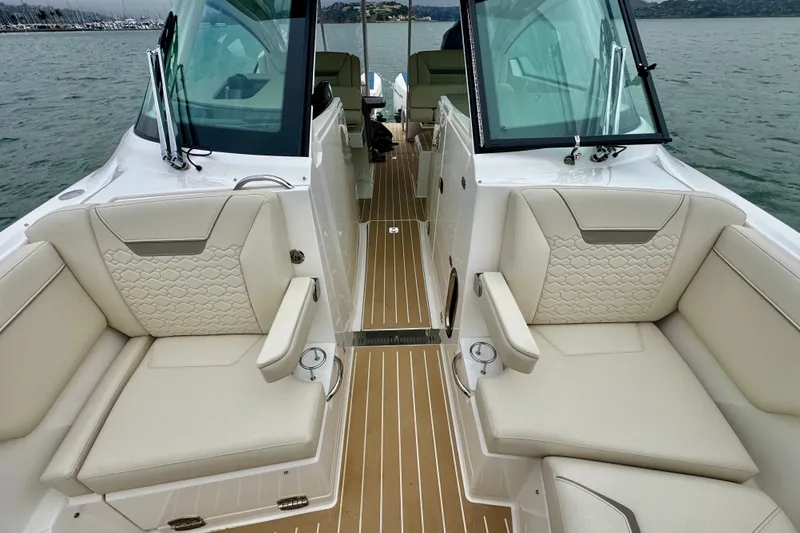 Slide: The Image of Luxurious interior of 2027 Tiara Yachts 34 LX, featuring elegant seating and sleek design. - 38