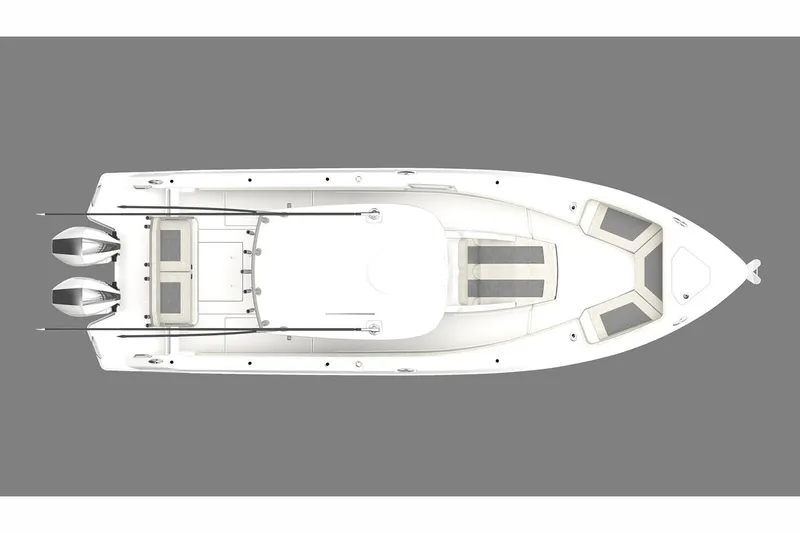 Slide: The Image of Manufacturer Provided Image: Top view of 2024 Solace 30 HCS boat with dual outboard engines. - 57
