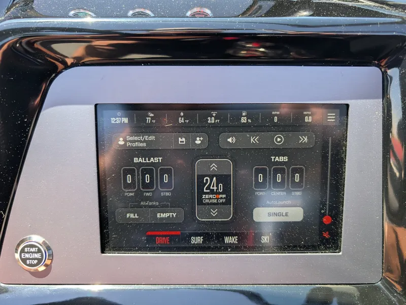Slide: The Image of The image shows a digital control display of a 2025 MasterCraft NXT 23 boat. - 9