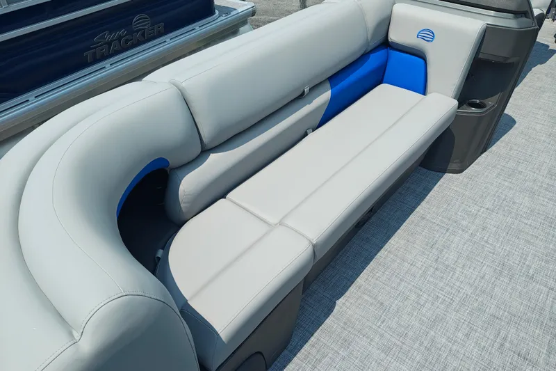 Slide: The Image of 2026 Sun Tracker Party Barge 20 DLX pontoon boat with comfortable seating and modern design. - 6