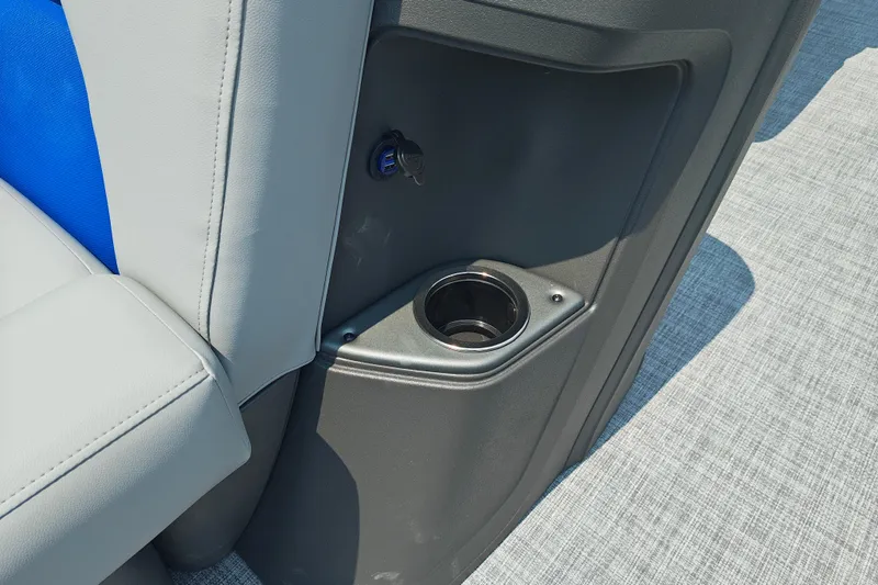 Slide: The Image of Cup holder and seat detail on 2026 Sun Tracker Party Barge 20 DLX pontoon boat. - 8