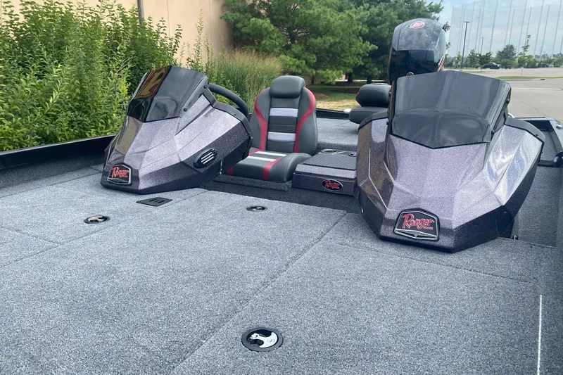 Slide: The Image of 2026 Ranger RT198P boat interior with dual consoles and seating, showcasing sleek design and functionality. - 3