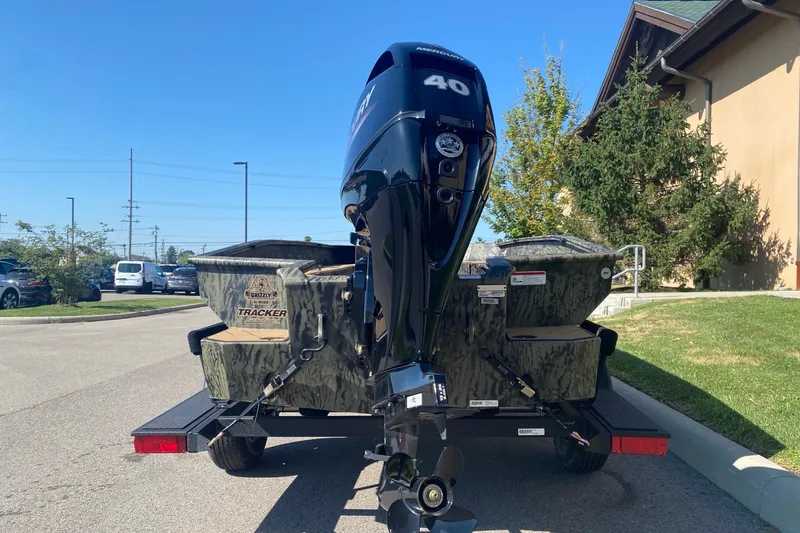 Slide: The Image of 2026 Tracker Grizzly 1756 T Marsh boat with Mercury 40 engine on trailer. - 5