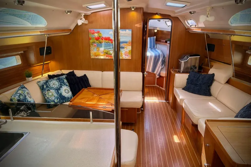 Slide: The Image of Luxurious interior of a 2015 Catalina 445 yacht with elegant seating and decor. - 51