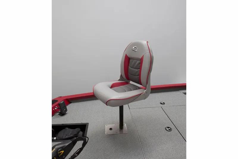 Slide: The Image of Manufacturer Provided Image: 2018 G3 Sportsman 19 boat seat, gray and red, mounted on deck. - 5