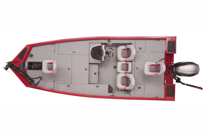 Slide: The Image of Manufacturer Provided Image: 2018 G3 Sportsman 19 boat, top view, red exterior, gray interior, four seats, outboard motor. - 7